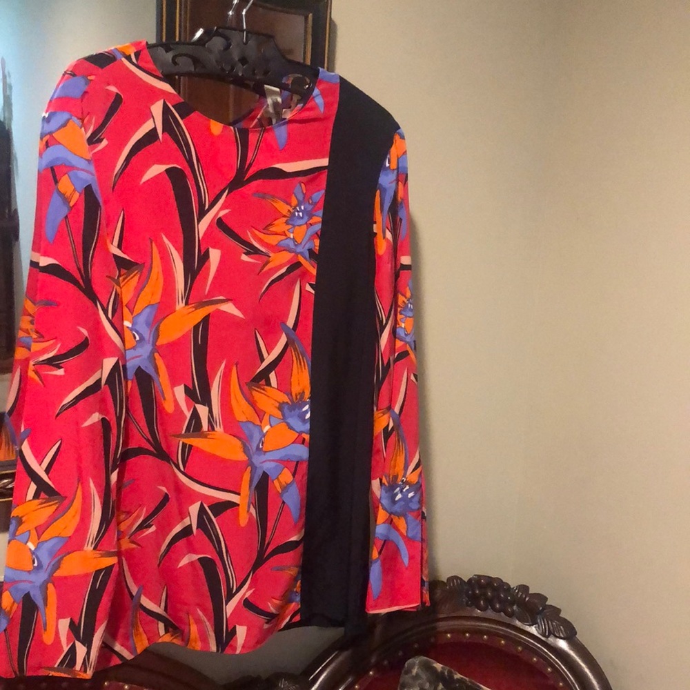 Diane Von Furstenberg Red and Black Floral Blouse